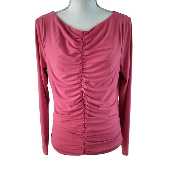 J Crew Size L Large Ruched Matte Jersey Top Dragon Fruit Pink Barbie - Picture 1 of 4